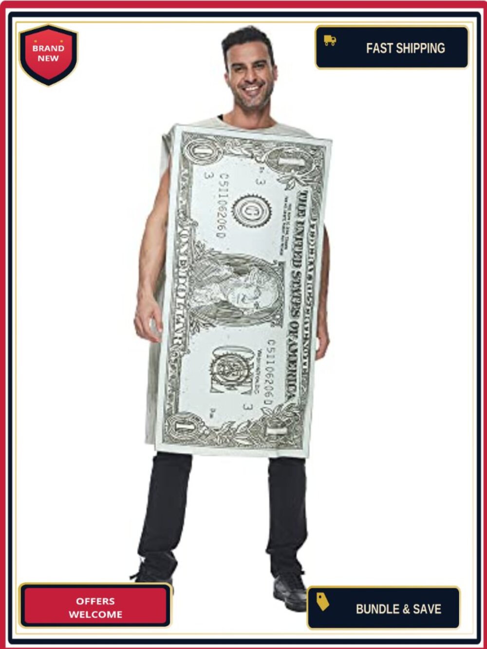 Adult Dollar Costume Halloween Money Maker Graphic One Size